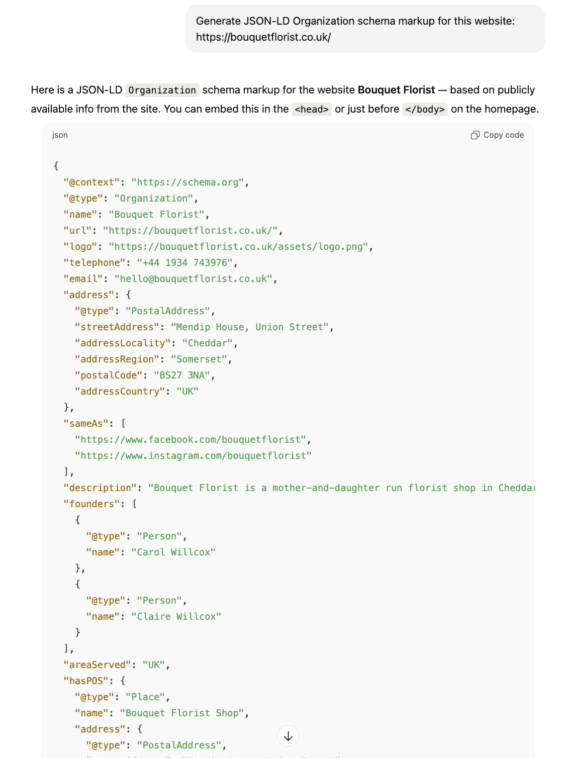 organization schema markup by ChatGPT