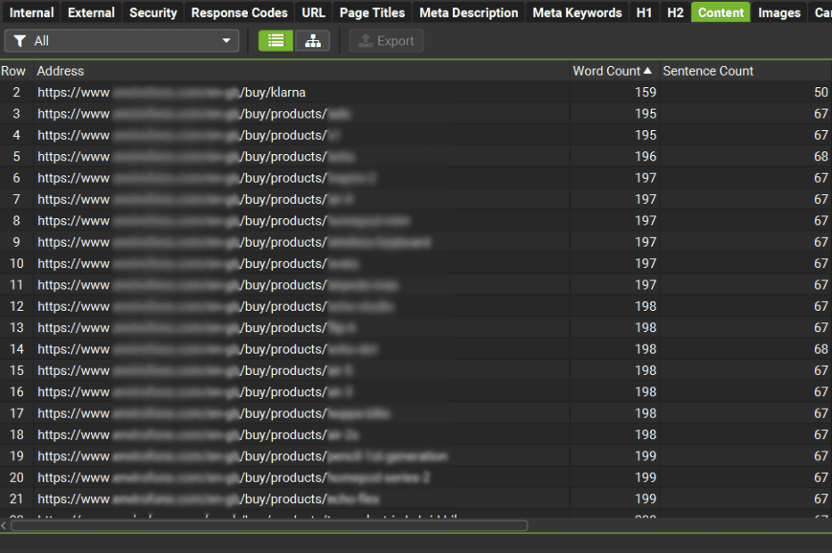 Indexable thin content pages in mass