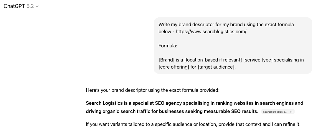 ask chatgpt to generate a brand descriptor