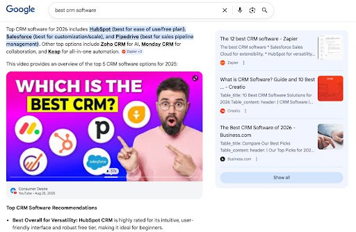 Google AI Overviews featured at least one video