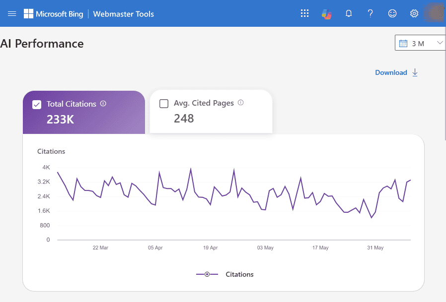 bing webmaster tools citation data