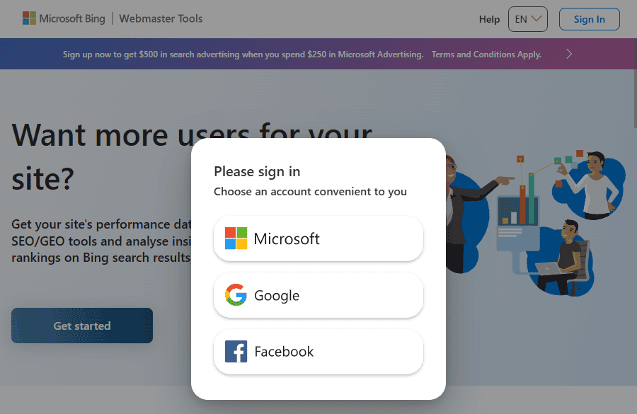 bing webmaster tools sign up