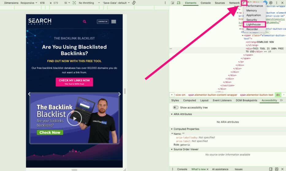 lighthouse tab in chrome devtools
