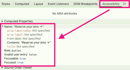 chrome accessibility tab element properties