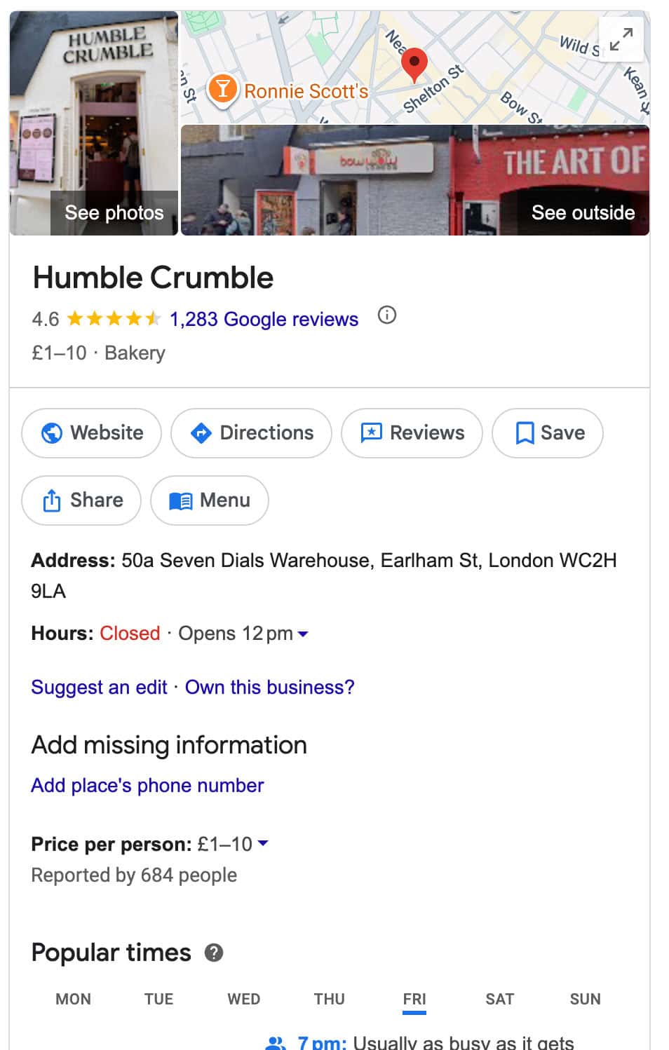 Humble Crumble Google Business Profile