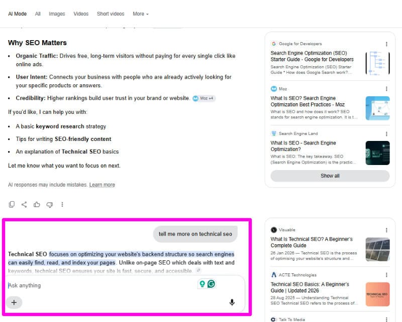 AI Mode answering follow up queries