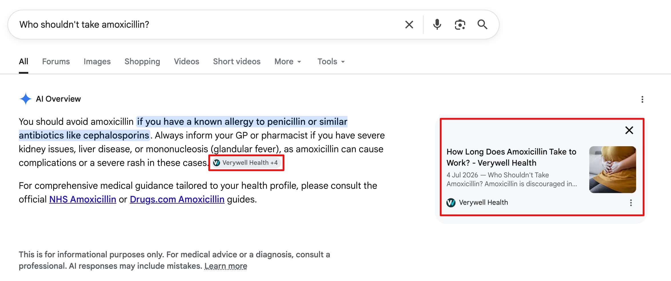 AI Overview For "Who Shouldn't Take Amoxicillin"