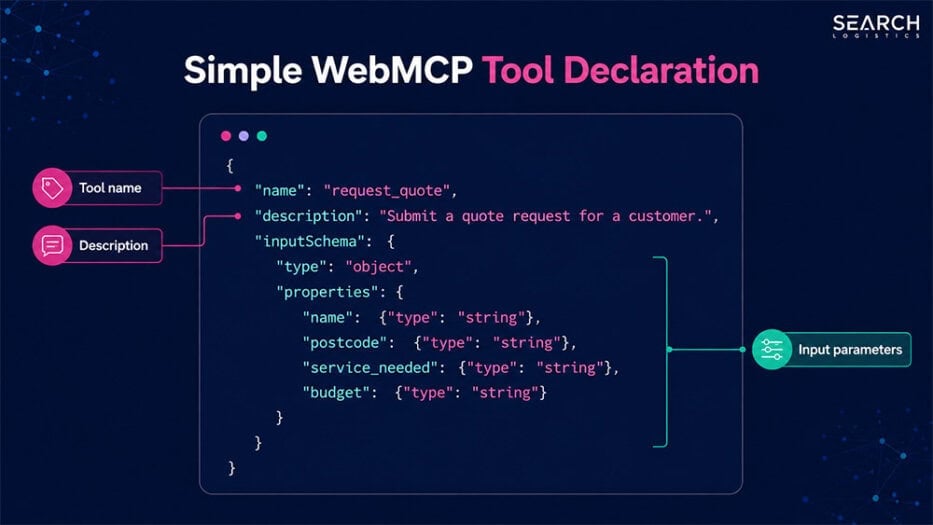 WebMCP tool declaration on a quote request page